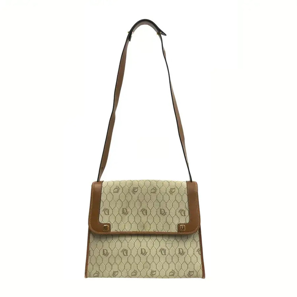 Christian Dior Trotter Monogram Flap Shoulder Bag Beige Brown